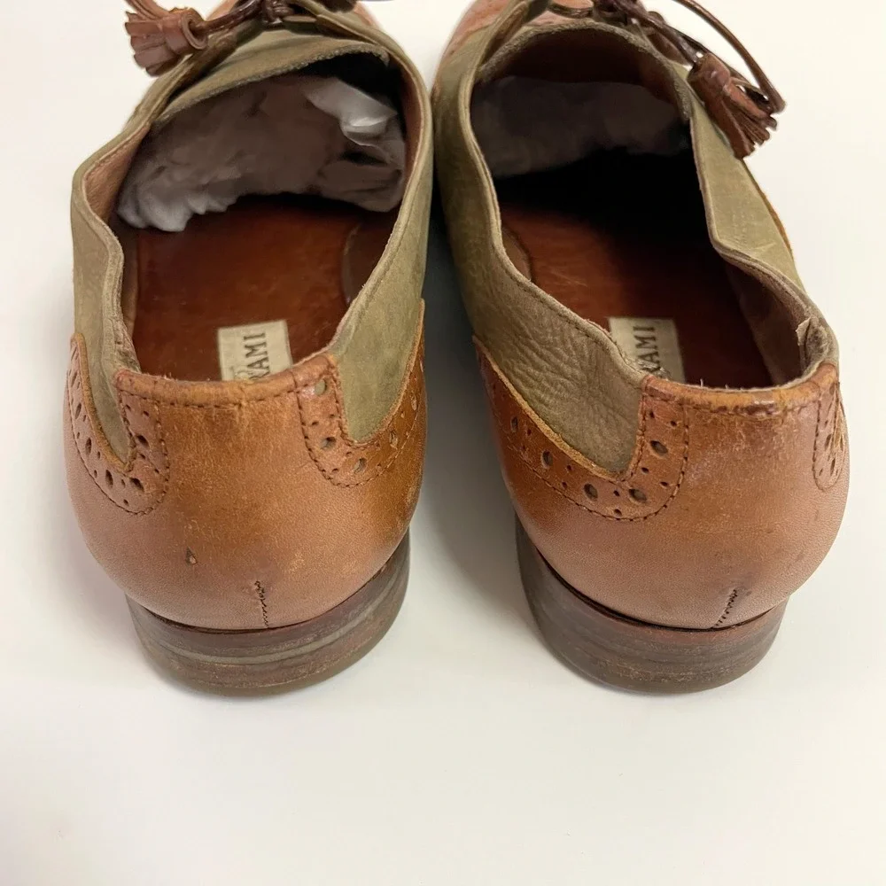 Beltrami Italian Leather Wingtip Oxfords Two Tone Green Brown Tassel Dress Shoes
